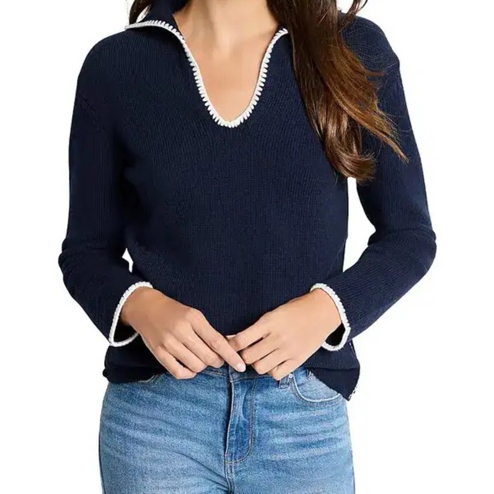 Kirundi Navy Blue Women's Sweater with White Trim